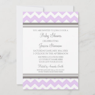Lilac Grey Chevron Custom Baby Shower Invitations