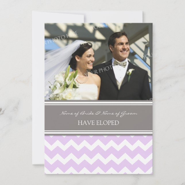 Lilac Grey Chevron Photo Elopement Announcement (Front)