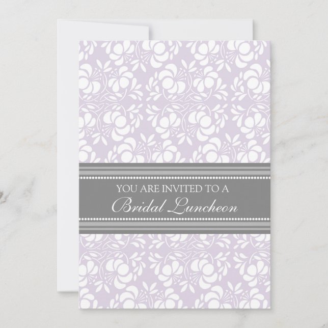 Lilac Grey Damask Bridal Lunch Invitation Cards (Front)