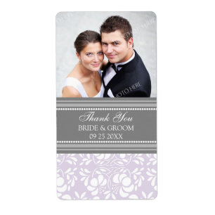 Lilac Grey Damask Photo Wedding Labels