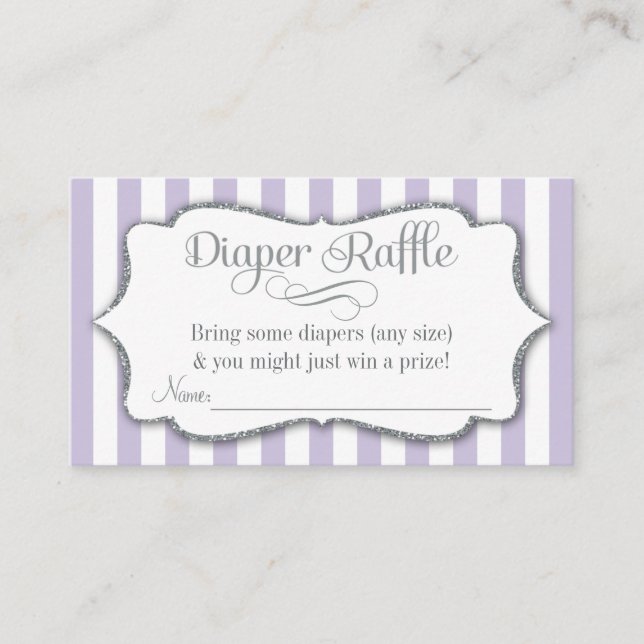 Lilac Grey Diaper Raffle Baby Shower Cards Purple (Front)