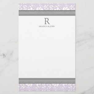 Lilac Grey White Wedding Monogram Stationery