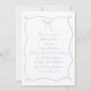Lilac Hand Drawn Bow Girl's Birthday Party Invitation