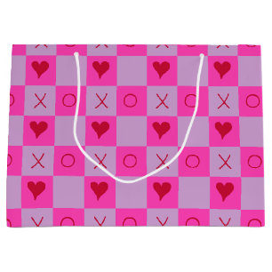 Lilac Hot Pink XO heart Chequered Large Gift Bag