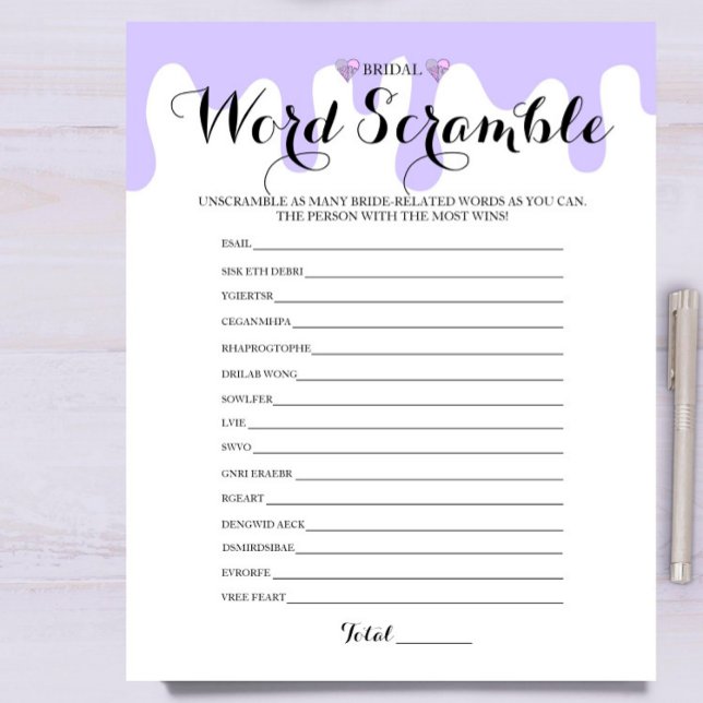 Lilac Ice Cream Bridal Shower Word Scramble Game (Creator Uploaded)