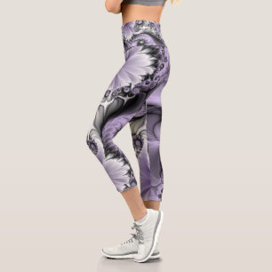 Lilac Illusion Abstract Floral Fractal Art Fantasy Capri Leggings