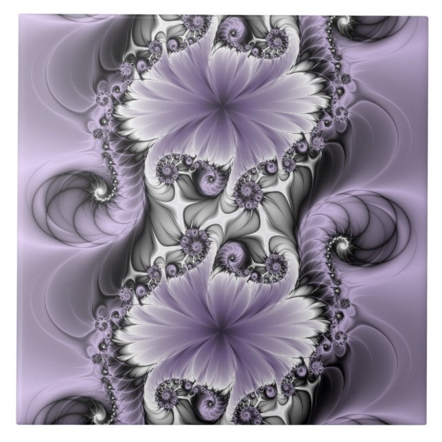 Lilac Illusion Abstract Floral Fractal Art Fantasy Ceramic Tile (Front)