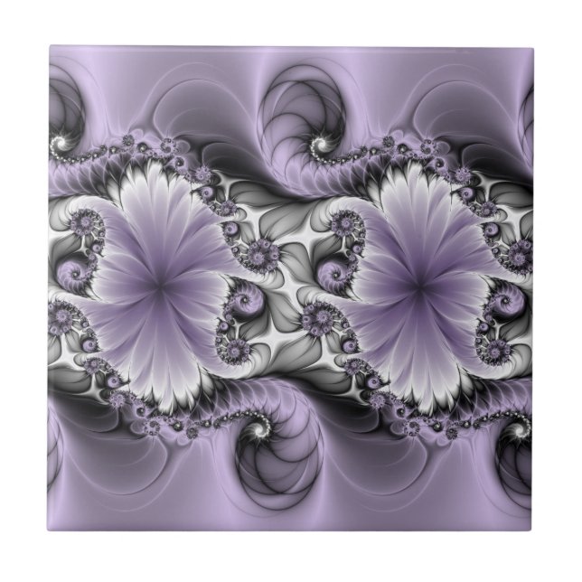Lilac Illusion Abstract Floral Fractal Art Fantasy Ceramic Tile (Front)