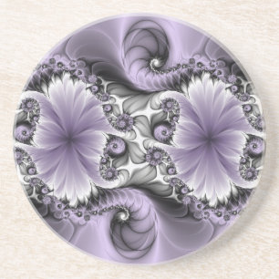 Lilac Illusion Abstract Floral Fractal Art Fantasy Coaster