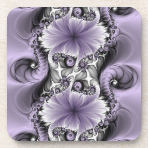 Lilac Illusion Abstract Floral Fractal Art Fantasy Coaster