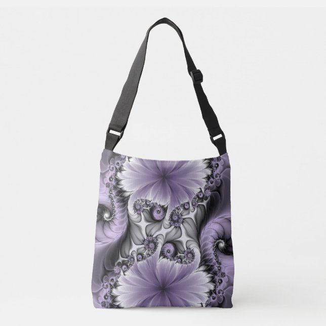 Lilac Illusion Abstract Floral Fractal Art Fantasy Crossbody Bag (Front)