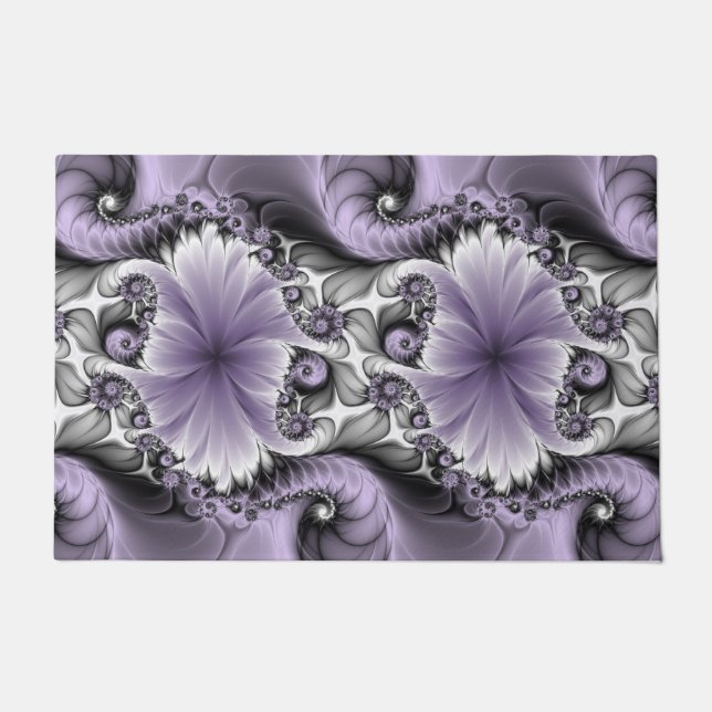 Lilac Illusion Abstract Floral Fractal Art Fantasy Doormat (Front)