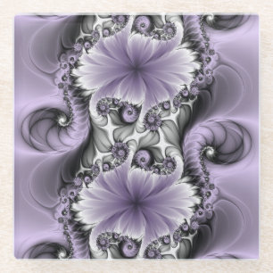 Lilac Illusion Abstract Floral Fractal Art Fantasy Glass Coaster