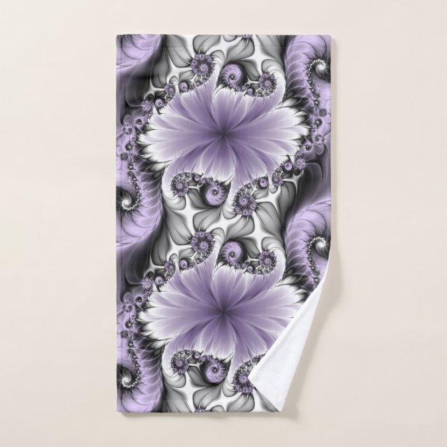 Lilac Illusion Abstract Floral Fractal Art Fantasy Hand Towel (Hand Towel)