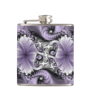 Lilac Illusion Abstract Floral Fractal Art Fantasy Hip Flask