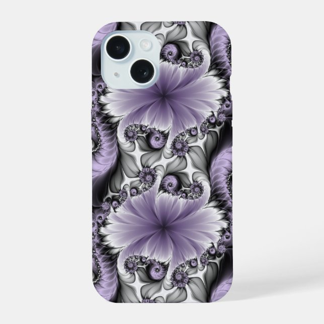 Lilac Illusion Abstract Floral Fractal Art Fantasy iPhone 15 Case (Back)