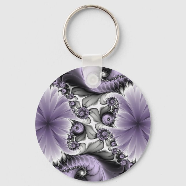Lilac Illusion Abstract Floral Fractal Art Fantasy Key Ring (Front)