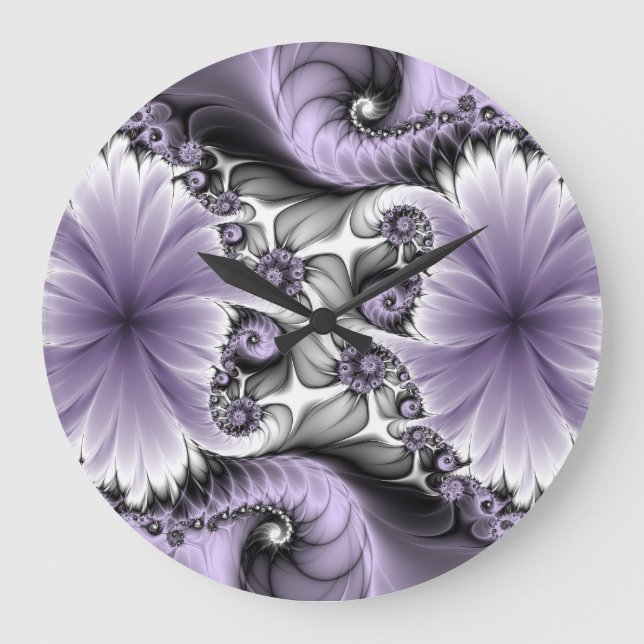 Lilac Illusion Abstract Floral Fractal Art Fantasy Large Clock (Front)