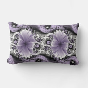 Lilac Illusion Abstract Floral Fractal Art Fantasy Lumbar Cushion