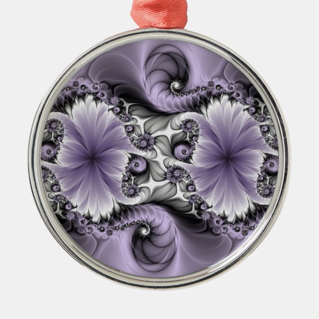 Lilac Illusion Abstract Floral Fractal Art Fantasy Metal Ornament (Front)