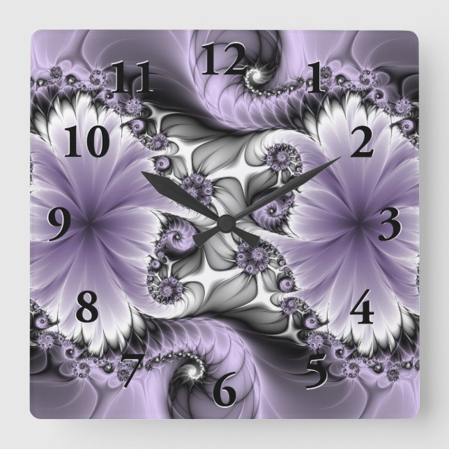 Lilac Illusion Abstract Floral Fractal Art Fantasy Square Wall Clock (Front)