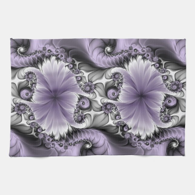 Lilac Illusion Abstract Floral Fractal Art Fantasy Tea Towel (Horizontal)