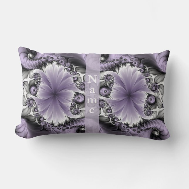 Lilac Illusion Abstract Floral Fractal Art Name Lumbar Cushion (Front)