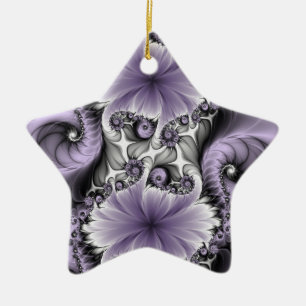 Lilac Illusion Abstract Floral Fractal Art Star Ceramic Ornament