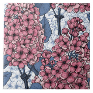 Lilac in pink and blue ceramic tile