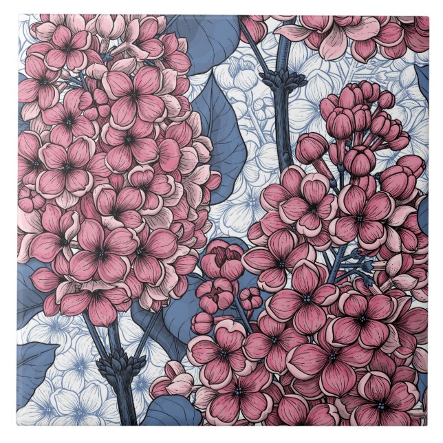 Lilac in pink and blue ceramic tile (Front)