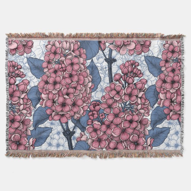 Lilac in pink and blue throw blanket (Front)