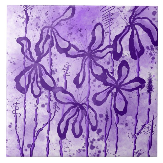 Lilac Inked Flowers  Ceramic Tile (Front)