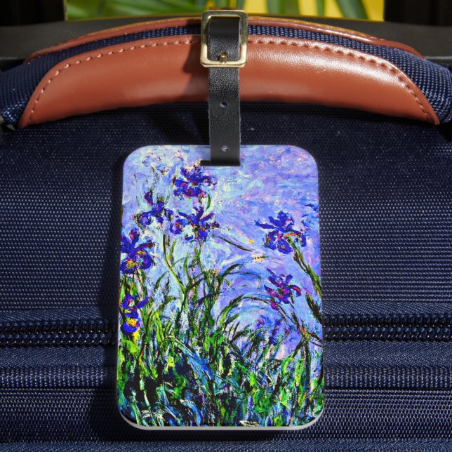 Lilac Irises by Claude Monet Luggage Tag (Front Insitu 2)