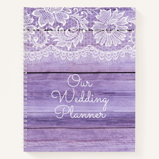 Lilac Lace and Barn Wood Wedding Notebook (Front)