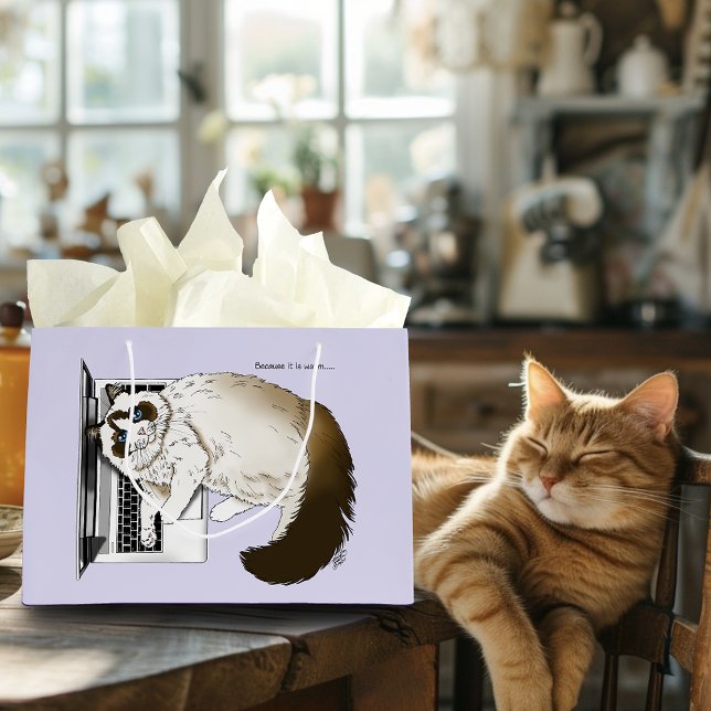 Lilac Laptop Cat Funny Cute Large Gift Bag (Creator Uploaded)