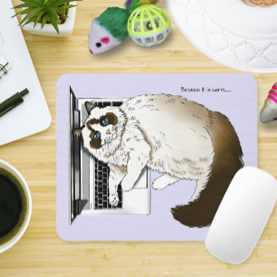 Lilac Laptop Cat Funny Cute Mouse Pad