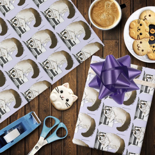 Lilac Laptop Cat Funny Cute Wrapping Paper (Creator Uploaded)