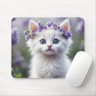 Lilac Laurel On White Kitten Mouse Pad