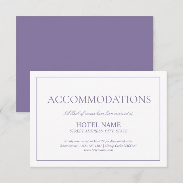 Lilac Lavender Classic Script Accommodations Enclosure Card (Front/Back)