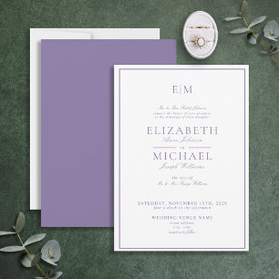 Lilac Lavender Classic Script Monogram Wedding Invitation