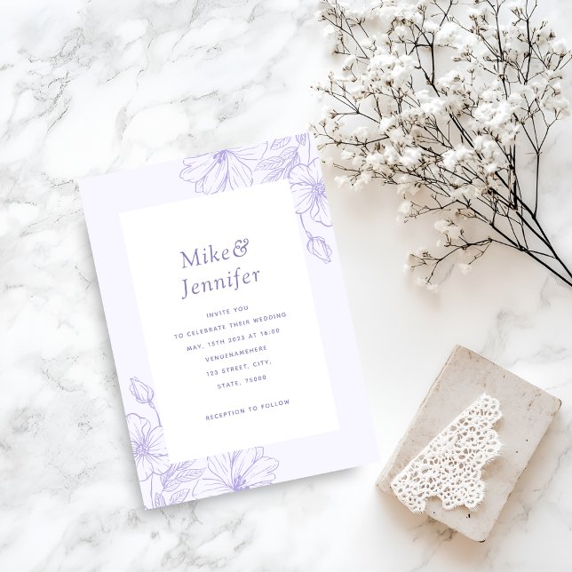 Lilac Lavender Drawn Floral Botanical QR Code Invitation (Creator Uploaded)