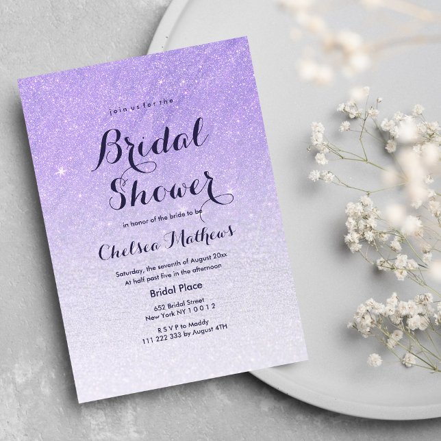 Lilac lavender faux glitter ombre Bridal Shower Invitation (Lilac lavender faux glitter ombre Bridal Shower Invitation )