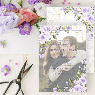 Lilac Lavender Floral Vellum Overlay Photo Wedding Invitation