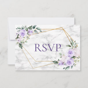 Lilac Lavender Gold Geometric Floral Wedding RSVP Card