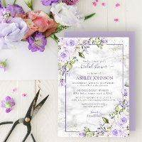 Lilac Lavender Gold Marble Floral Bridal Shower