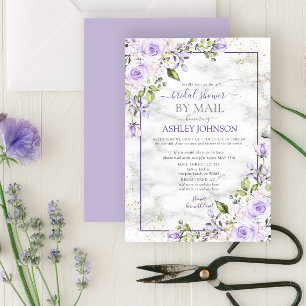 Lilac Lavender Gold Marble Floral Shower by Mail Invitation