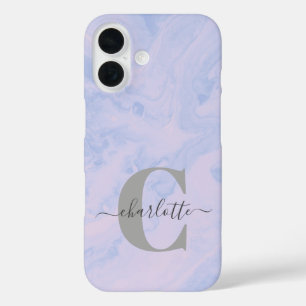 Lilac Lavender Marble Elegant Monogram Name  iPhone 16 Case