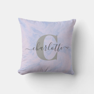 Lilac Lavender Marble Elegant Monogram Name  Cushion