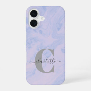 Lilac Lavender Marble Elegant Monogram Name  iPhone 16 Case