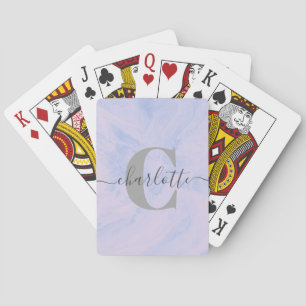 Lilac Lavender Marble Elegant Monogram Name Playing Cards
